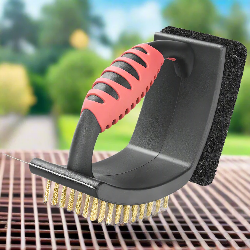 3 in 1 Grill Brush with Brass Bristles and Scraper